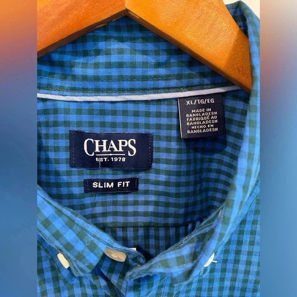 Chaps Classic Dark Blue Mens Long Sleeve Collared Button Gingham Shirt XL NWT - Picture 6 of 13